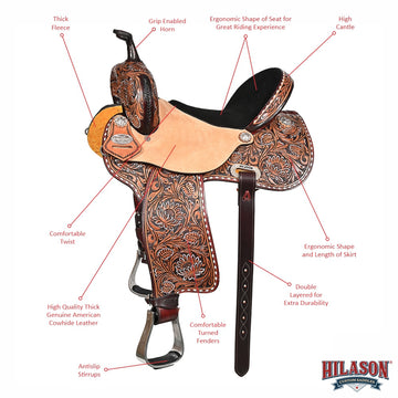 Hilason Western Horse Barrel Racing Wooden Tree American Leather Saddle